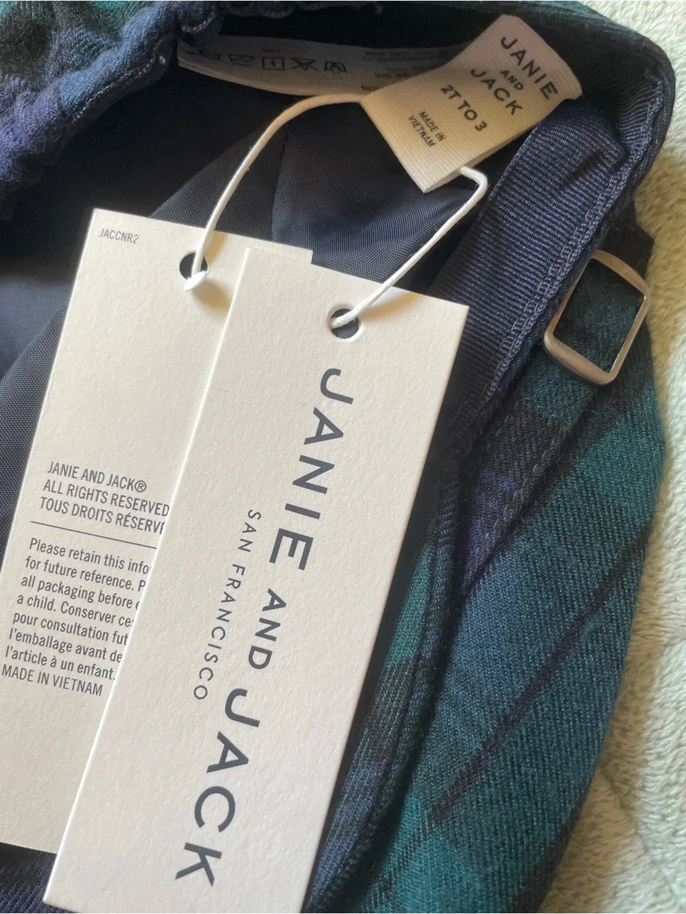 Janie and Jack Navy & Green Plaid Flat Cap